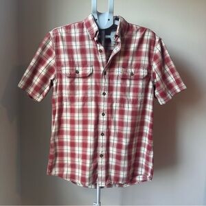Carhartt Short Sleeve Original Fit M Button Up Red/Tan Plaid Cotton workwear